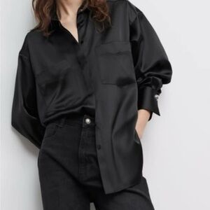 ZARA Black Satin Button-Up Shirt (Size S)